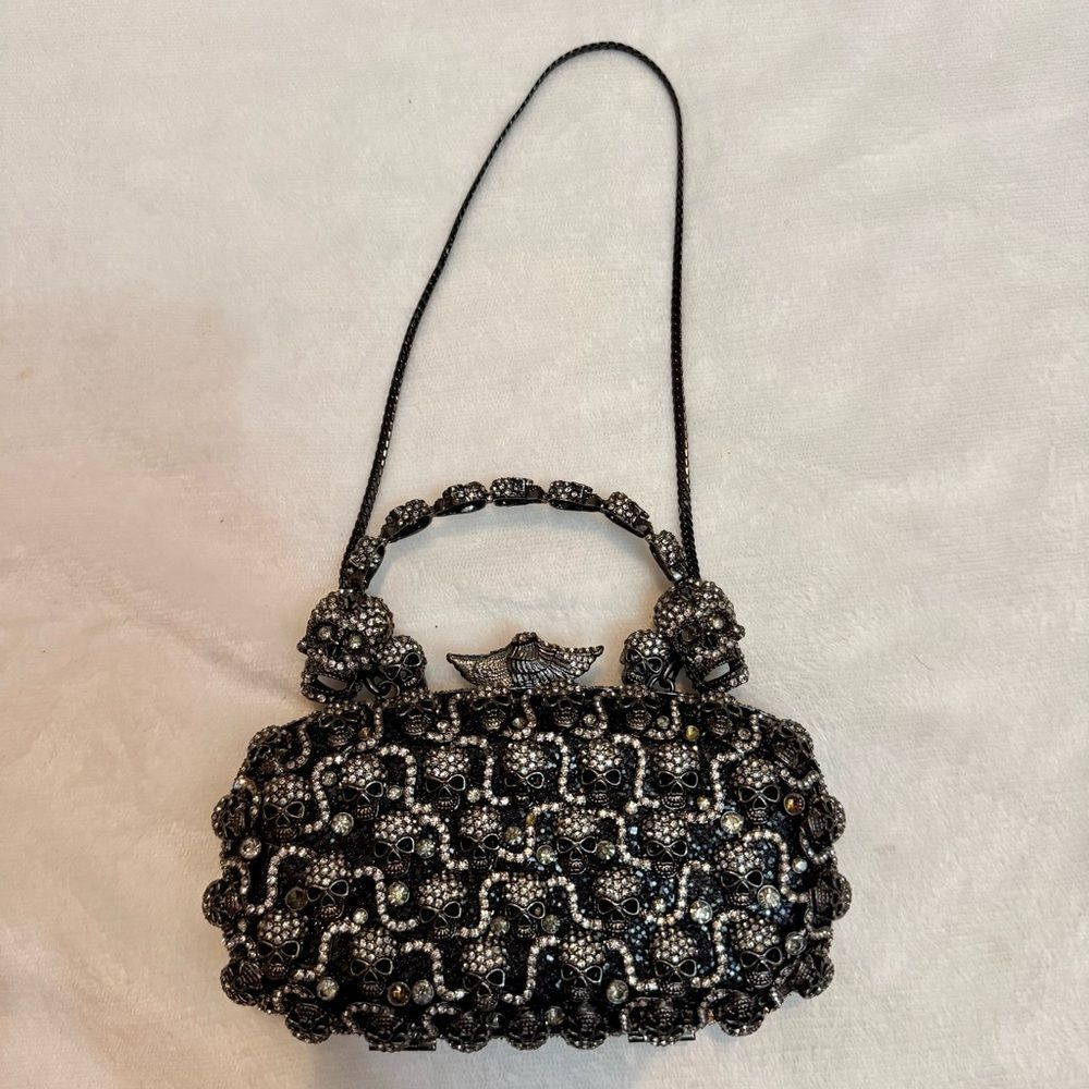 Charles Dary Embellished Swarovski Crystal Skulls And Wings Convertible Clutch